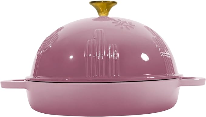 Bread Oven Cast Iron Bread Dutch Oven with Cloche Lid for Bread Baking BerryPink Enameled Cast Iron Bread Oven with Dome Lid for Sourdough 5 qt