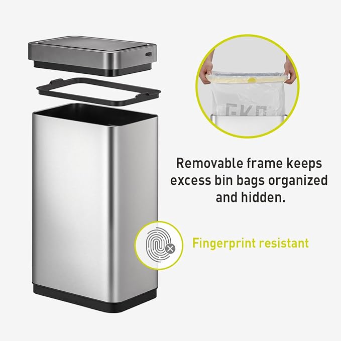 EKO 80 Liter Motion Sensor Trash Can Starter Set - Includes Mirage-X 80 Liter Automatic Touchless Trash Can Plus 60-Count of 21 Gallon Extra-Strong Drawstring Trash Bags