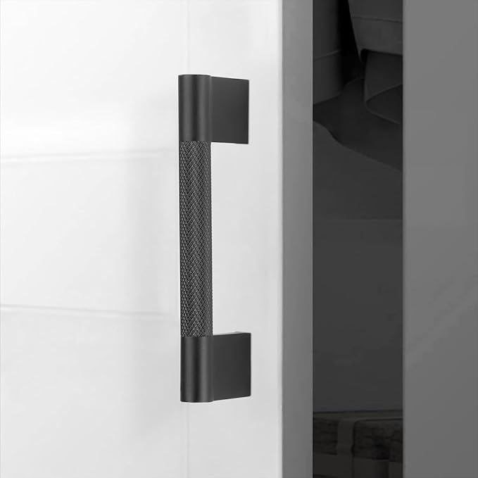 10 Pack 3-3/4 inch(96mm) Matte Black Kitchen Cabinet Handles Knurled Cabinet Pulls Black Drawer Pulls Kitchen Hardware