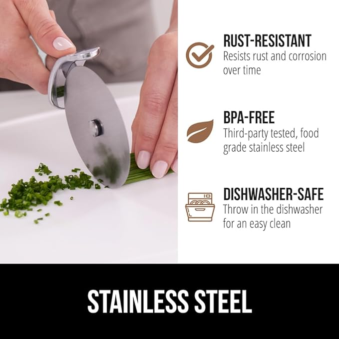GORILLA GRIP BPA-Free Large Pizza Cutter Wheel, 9 Inch, Sharp Stainless Steel Blade, Slip Resistant Handle with Thumb Guard Protection, Slice Thick or Thin Pizzas, Pie, Pastries in Seconds, White