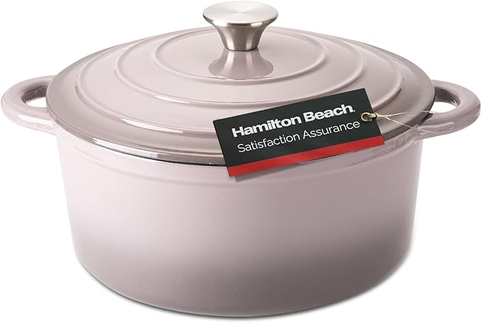 Hamilton Beach 5.5-Quart Enameled Cast Iron Dutch Oven with Lid | Heavy-Duty Pot for Braising, Roasting & Baking | Gray