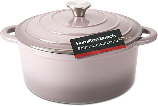 Hamilton Beach 5.5-Quart Enameled Cast Iron Dutch Oven with Lid | Heavy-Duty Pot for Braising, Roasting & Baking | Gray