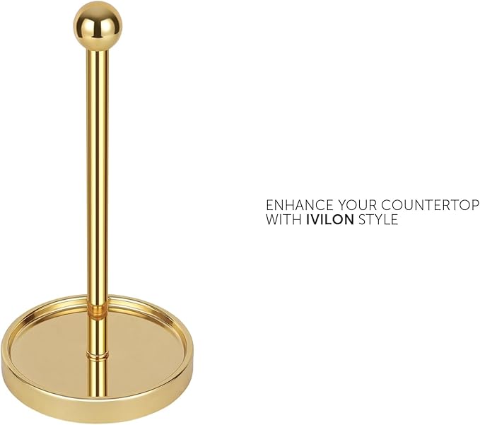 Ivilon Countertop Paper Towel Holder - Modern Sleek Ball Minimalist Design - Color Gold Polished