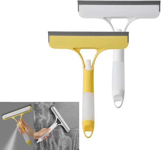 2Pcs 3 in 1 Window Cleaning Scraper, 2025 New 3 in 1 Spray Squeegee,All Purpose Window Cleaner Squeegee, for Car, Home, Kitchen Window (White+Yellow)