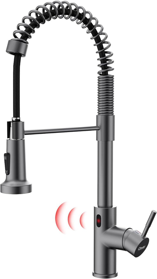 GIMILI Black Stainless Touchless Kitchen Faucet Motion Sensor Kitchen Faucets with Pull Down Sprayer Single Handle Kitchen Sink Faucet