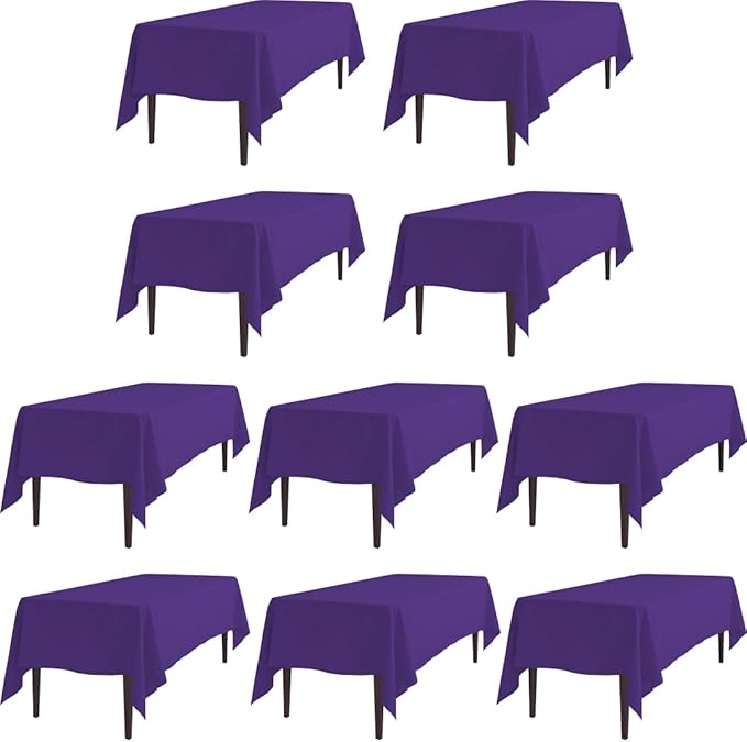 LTC LINENS 10 Pack Purple Rectangular Tablecloths 60 x 102 Inch for 6 Feet Rectangle Banquet Tables with Half-Drop - Stain and Wrinkle Resistant Polyester Fabric Cloth Table Covers for Party, Wedding