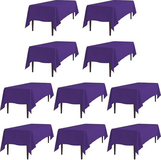 LTC LINENS 10 Pack Purple Rectangular Tablecloths 60 x 102 Inch for 6 Feet Rectangle Banquet Tables with Half-Drop - Stain and Wrinkle Resistant Polyester Fabric Cloth Table Covers for Party, Wedding