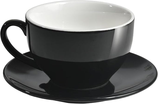 Porcelain Coffee Cup with Saucer 220ml/7.3oz for Cappuccino, Latte, and Tea, Black