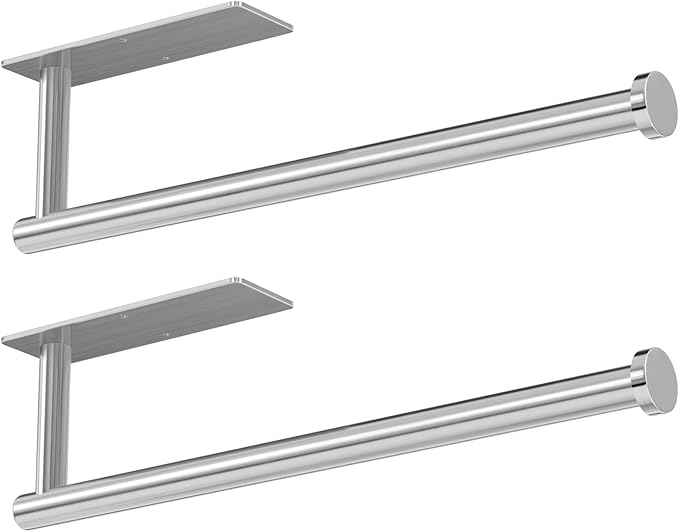 Paper Towel Holder - Self-Adhesive or Drilling, Brushed Nickel Wall Mounted Rack - SUS304 Stainless Steel Kitchen Roll Holder Under Cabinet (2 Pack)