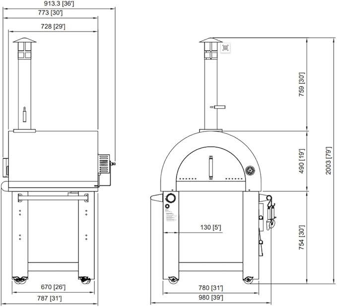 32.5 inch Wood Fired and Propane Gas Pizza Oven for Outdoor Kitchen in Stainless Steel, Large Pizza Oven for Outside, Yard and Party