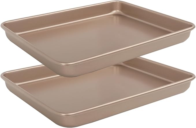 Baking Sheet Pans,2 Pack Nonstick Baking Pans Cookie Sheet Brownie Pan,Bread & Cake Pan, Toaster Oven Tray Bakeware, Small Nonstick Baking Tray, Heavy-Duty Bread Loaf Pan (12.8 x 10.7 x 1.2 Inches)