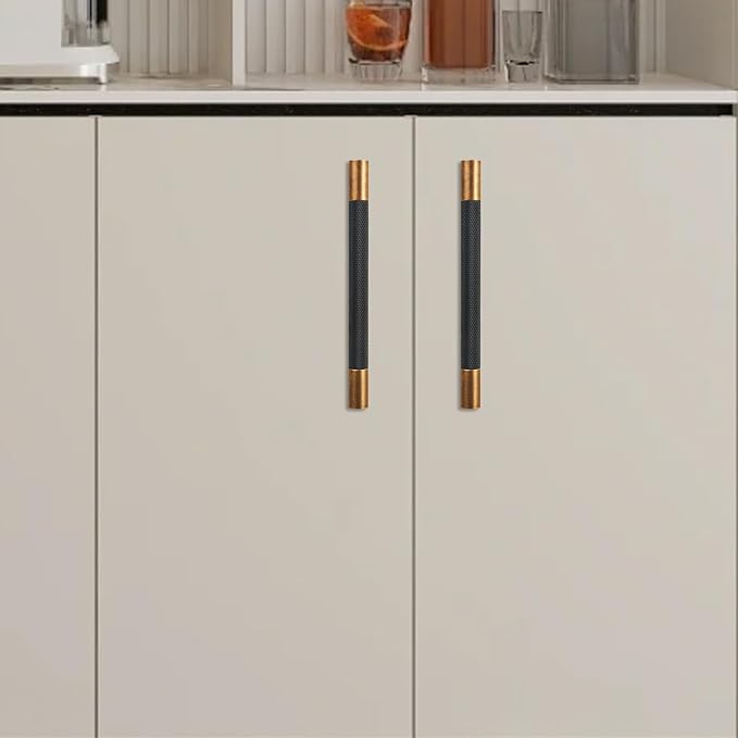 10 Pack 5 inch(128mm) Black and Antique Brass Kitchen Cabinet Handles Knurled Cabinet Pulls Black Drawer Pulls Kitchen Cabinet Hardware