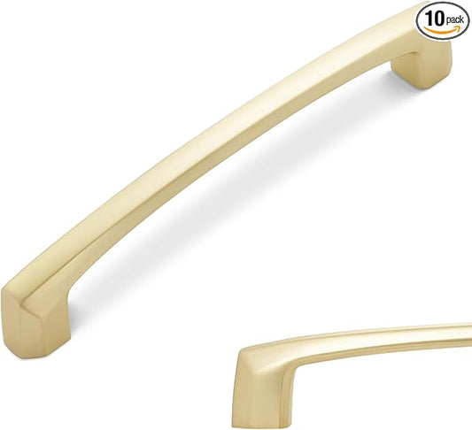 10 Pack 5 Inch(128mm) Kitchen Cabinet Handles Brushed Brass Cabinet Pulls Zinc Alloy Drawer Pulls Solid Kitchen Hardware