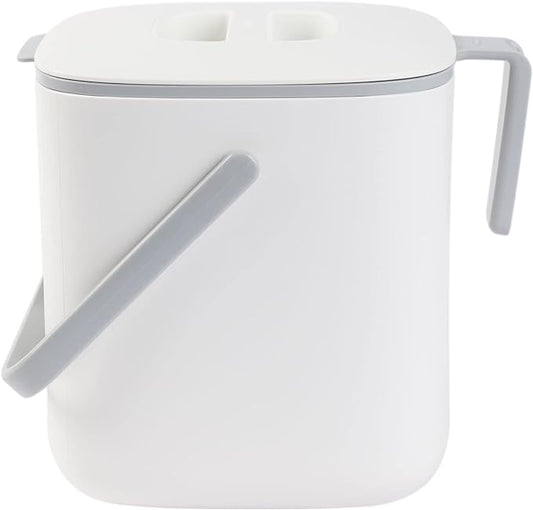 Blue Ginkgo Kitchen Compost Bin [2.6L / 0.69 GAL] – Filter-Free, Odor-Tight Countertop Food Waste Pail with Handles (Made in Korea, White)