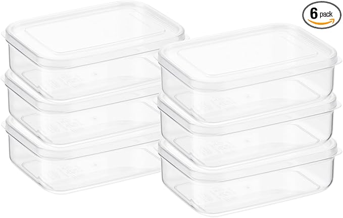 Lustroware Micro Clear Transparent Food Storage Containers with Lids – BPA-Free, Shatterproof, Dishwasher & Microwave Safe, 1.0 qt Stackable Refrigerator Organizer Bins, Made in Japan, Set of 6
