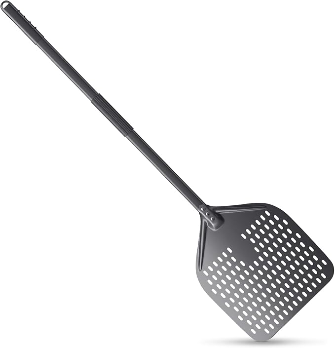 12" x 14" Pizza Peel Long Handle, Perforated Pizza Spatula 43.8 Inch Overall, Professional Aluminum Turning Peel for Baking Commercial Ovens
