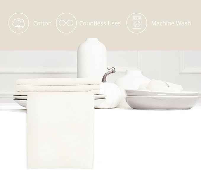 PurpleEssences Set of 12 Cloth Dinner Napkins 100% Cotton 18x18 Inch - Soft Durable Washable - Ideal for Farmhouse Party Christmas Holiday Winter - Perfect Everyday Use Table Linen - Cream