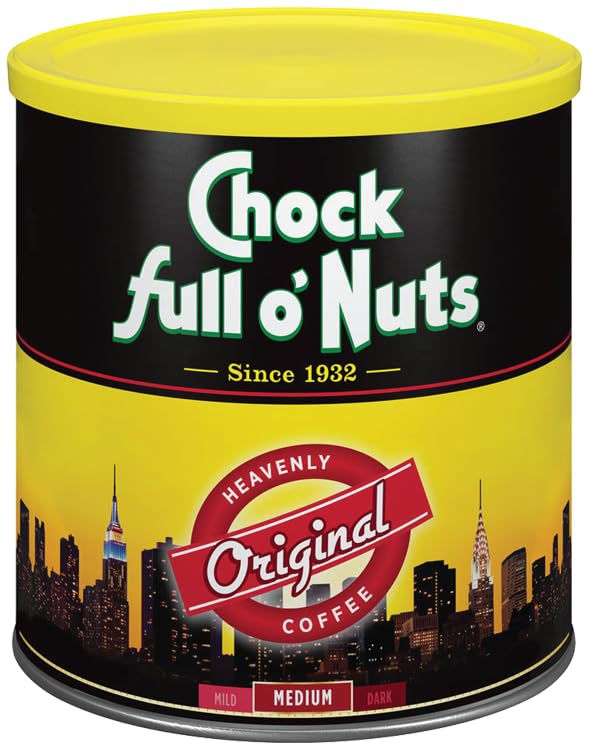 Chock full o’Nuts Heavenly Original Ground Coffee – Premium Beans in Recyclable Steel Can – Rich Flavor & Aroma, Medium Roast – Perfect for Drip, Pour-Over, Percolator – 30.5 Oz Can, Pack of 6
