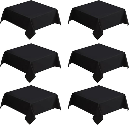 VidaFete Square Tablecloth 6 Pack 52 x 52 Inch Tablecloths Stain Wrinkle Resistant Polyester Dining Table Cover for Kitchen Dinning Party Wedding Rectangular Tabletop Buffet Decoration(Black)