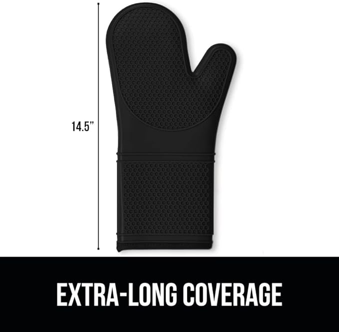 GORILLA GRIP BPA-Free Soft Silicone Oven Mitts, 14.5x8.3, Heat Resistant and Waterproof Cooking Gloves, Thick Cotton Lining, Flexible Gripping for Baking Grilling, Kitchen Potholders Set of 2, Black