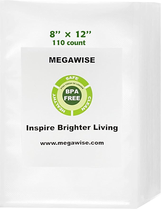 MegaWise Vacuum Sealer Machine | 80kPa Suction Power| Bags and Cutter Included & Vacuum Sealer Bags (8''x 12''-110pcs)