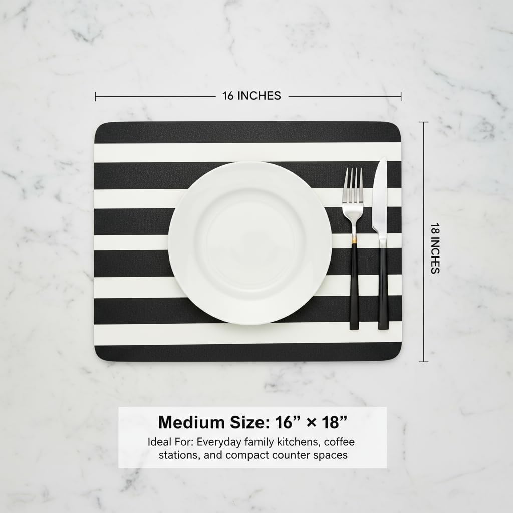 Dish Drying Mat Super Absorbent – 16" x 18" Coffee Mat for Countertops – Non-Slip Drying Mat for Kitchen Counter – Easy to Clean Water Absorbent Mat – Large Dish Drying Mats (Zebra)