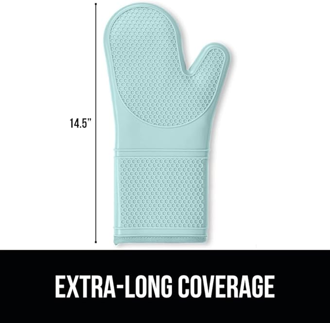 GORILLA GRIP BPA-Free Soft Silicone Oven Mitts, 14.5x8.3, Heat Resistant and Waterproof Cooking Gloves, Thick Cotton Lining, Flexible Gripping for Baking Grilling, Kitchen Potholders Set of 2, Mint