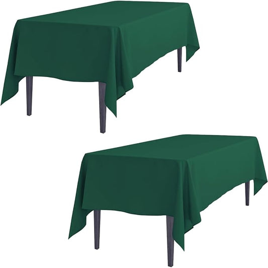 LTC LINENS 2 Pack Hunter Green Rectangular Tablecloths 60 x 102 Inch for 6 ft Rectangle Banquet Tables with Half-Drop - Stain and Wrinkle Resistant Polyester Cloth Table Covers for Wedding, Party