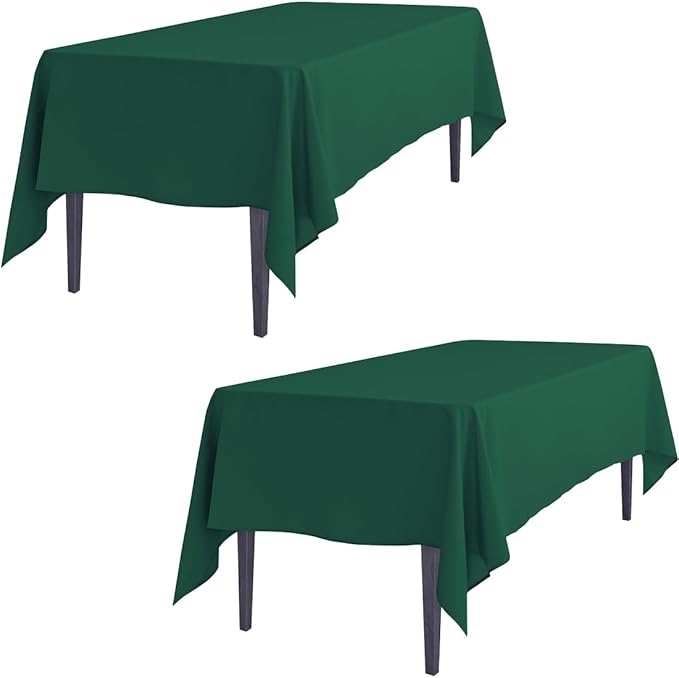 LTC LINENS 2 Pack Hunter Green Rectangular Tablecloths 70 x 120 Inch for 6 or 8 ft Rectangle Banquet Tables with Half-Drop - Stain and Wrinkle Resistant Polyester Cloth Table Covers for Wedding, Party