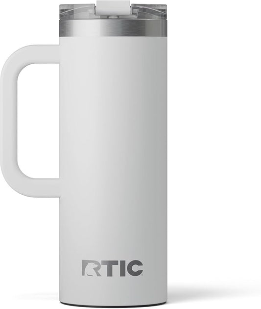 RTIC 20oz Road Trip Travel Mug with Lid and Handle, Ceramic Lined, Insulated, Stainless Steel, Metal, Double Wall Vacuum-Insulation, Portable Coffee, Tea Cup for Hot and Cold Drink, Cool Grey