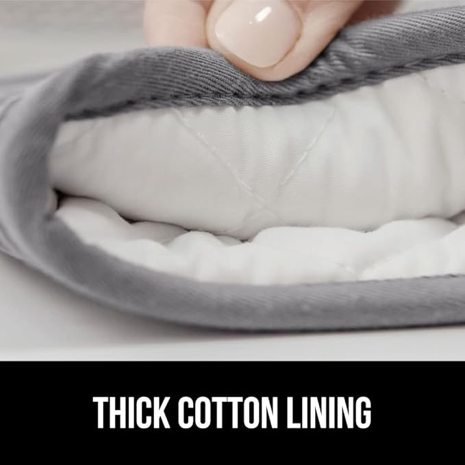 GORILLA GRIP BPA-Free Soft Silicone Oven Mitts, 14.5x8.3, Heat Resistant and Waterproof Cooking Gloves, Thick Cotton Lining, Flexible Gripping for Baking Grilling, Kitchen Potholders Set of 2, Gray