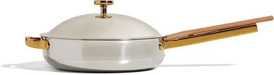 Our Place Titanium Always Pan Pro - 10.6” (2.8 Qt) No-Coating Nonstick Skillet | Tri-Ply Titanium & Stainless Steel | Safe for Oven, Induction & All Cooktops up to 750°F | Includes Spatula | Gold