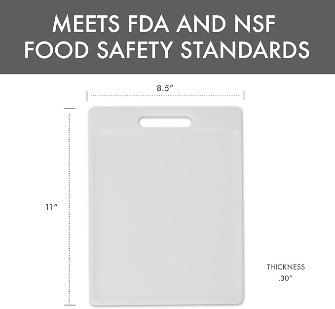 Dexas NSF Certified Polysafe Cutting Board with Handle, 8.5 x 11 Inches, Reversible Kitchen Cutting Board, White