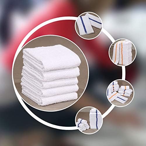 120 PC New Cotton Blend White Restaurant Bar Mops Kitchen Towels (10 Dozen ) (120, Gold Stripe), 32 Oz