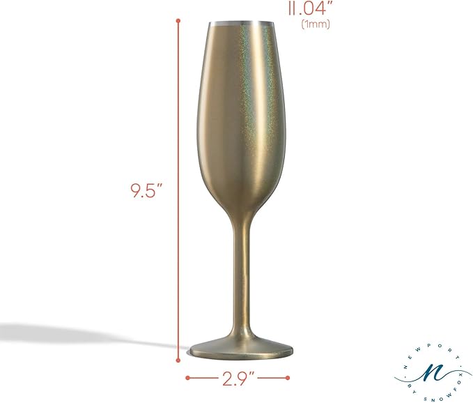 NEWPORT Stemware Collection, Premium Vacuum Insulated Stainless Steel Sparkling Wine & Champagne Flute, Crystal Thin Champagne Glass, Unbreakable & Drinks Stay Cold, Non-Slip Base, 6oz, Shimmer Gold