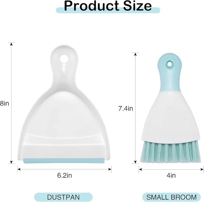 NACENA Mini Dustpan and Brush Set, Small Broom and Dustpan Set Dust Pan and Mini Hand Broom Dustpan and Broom Combo Compact for Home Table Keyboards Sofa Kitchen Pets, Blue