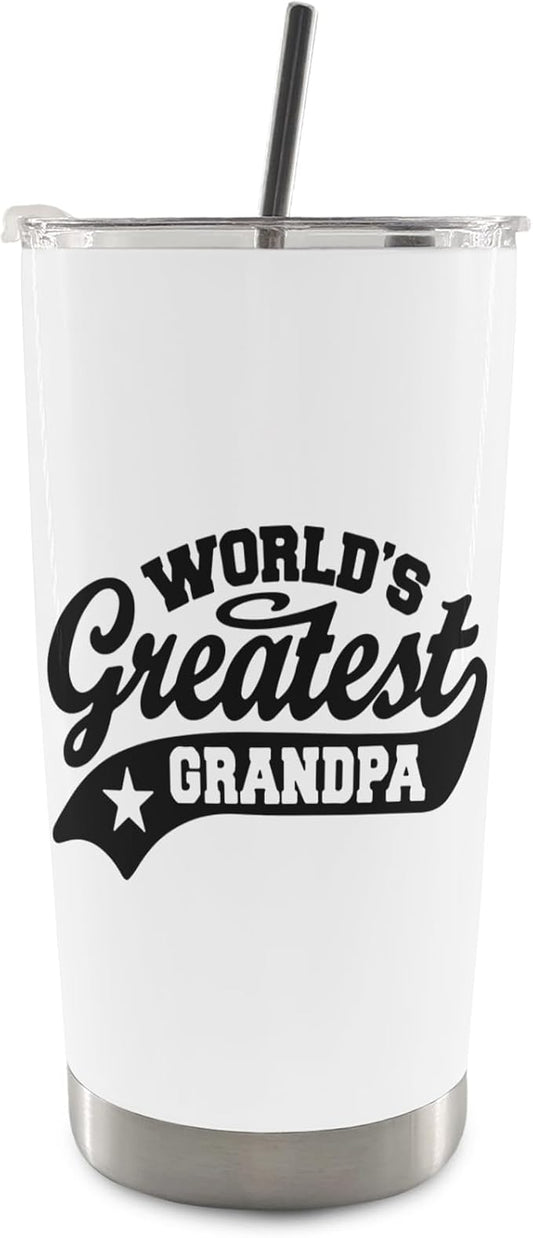 QASHWEY Grandpa Gifts Coffee Tumbler - Gifts for Grandpas, Grandpas Travel Tumbler Coffee Mug for Grandfather, World's Greatest Grandpa Stainless Steel Tumblers with Straw and Lid 20 oz