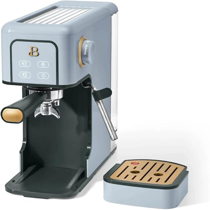 Beautiful Slim Espresso Maker by Drew Barrymore – 20‑Bar Pressure, Dual‑Spout 52 mm Portafilter, 50 oz Removable Tank, 2‑in‑1 Steam Wand & Touch Controls (Cornflower Blue)