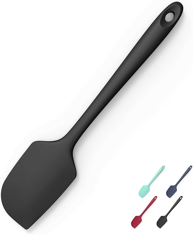 600°F Heat Resistant Silicone Spatula, Doosu High Temp Flexible Kitchen Rubber Bowl Scrapers Food Grade Seamless Baking Supplies Scratch-Proof for Scraping Non-Stick Pans (Black, 11.4in)