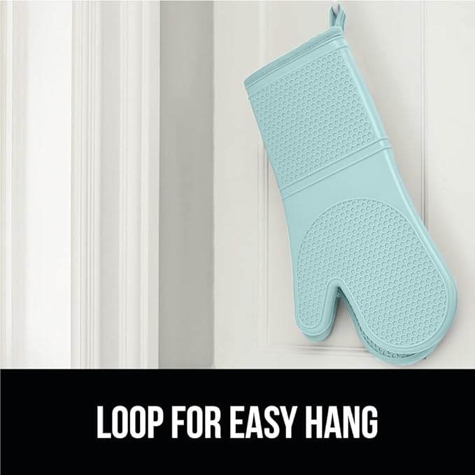 GORILLA GRIP BPA-Free Soft Silicone Oven Mitts, Heat Resistant and Waterproof Cooking Gloves, Thick Cotton Lining, Flexible Gripping for Baking Grilling, Kitchen Potholders Set of 2, 12.5x8.3, Mint