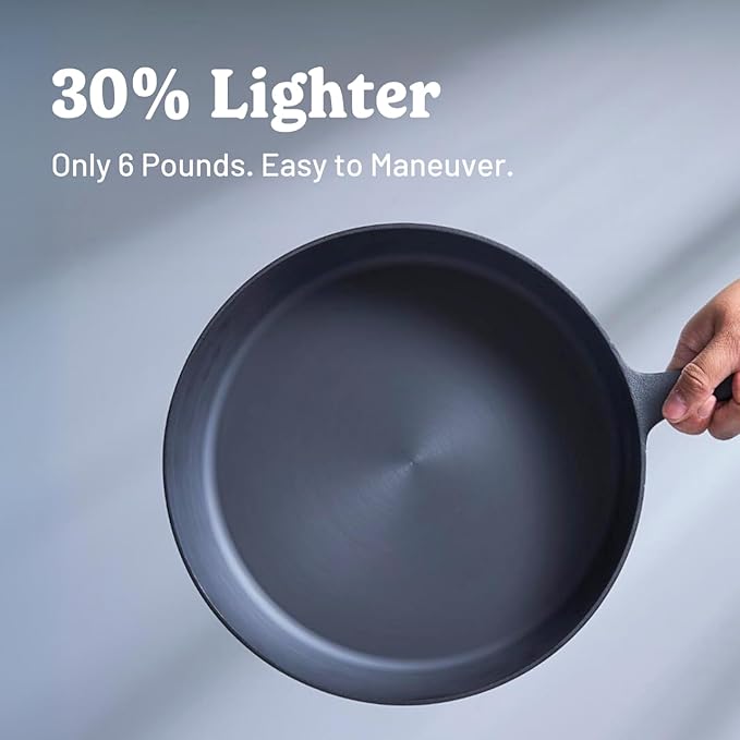 Flambo 12 Inch Smooth Cast Iron Skillet - Naturally Non-Stick, Pre-Seasoned Frying Pan, Smooth Finish for Grilling, Frying, Sauteing, Searing, Baking - Use on Oven, Stove, Grill, or Campfire