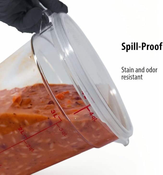 Cambro Food Storage Container with Lid (2 Pack) - Round Series - 4 QT (Quart) - Commercial Grade for Food Prep (Clear)