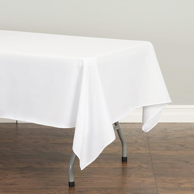 LTC LINENS 5 Pack White Rectangular Tablecloths 60 x 126 Inch for 8 Feet Rectangle Banquet Tables with Half-Drop - Stain and Wrinkle Resistant Polyester Fabric Cloth Table Covers for Party, Wedding
