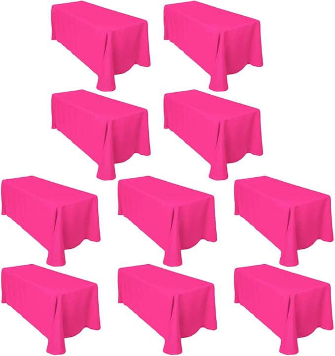LTC LINENS Bulk 10-Pack Rectangular Tablecloths 90 in x 156 in with Rounded Corners - Fuchsia Table Covers for 8 ft Table with Floor-Length Drop - Wrinkle Resistant Polyester Fabric Cloth for Wedding