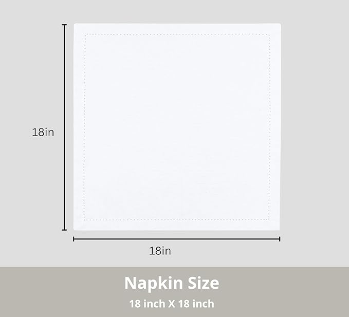PurpleEssences Set of 6 Hemstitch Cloth Dinner Napkins 100% Cotton - Soft Durable Washable - Ideal for Wedding Christmas Holiday Winter - Perfect Everyday Use Table Linen 18x18 - White