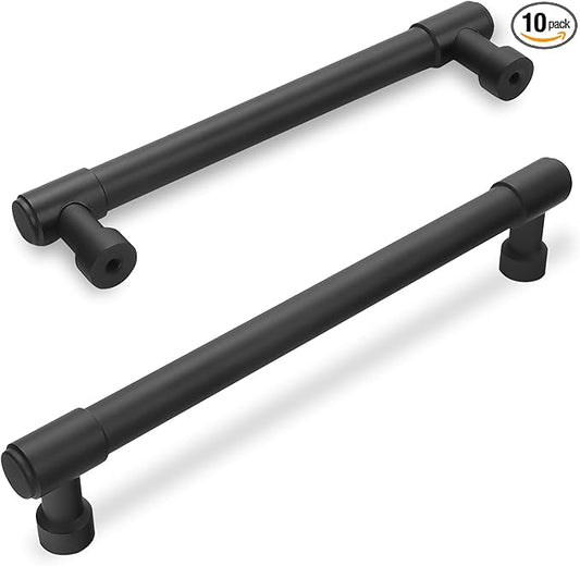 10 Pack Matte Black Cabinet Pulls 6.3 Inch(160mm) Hole Centers Kitchen Cabinet Handles Black Drawer Pulls