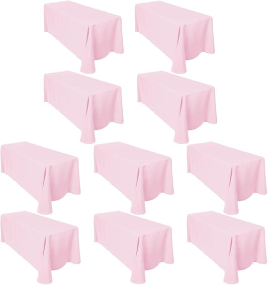 LTC LINENS 10-Pack Bulk 90x132 Inch Pink Rectangular Tablecloths - Rounded Corners Table Cloths for 6 ft Tables Floor-Length Drop - Polyester Fabric Cloth Table Covers for Wedding, Baby Shower