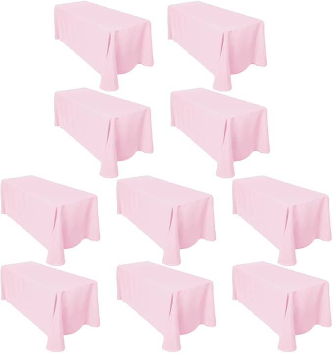 LTC LINENS Bulk 10-Pack Pink Rectangular Tablecloths 90 in x 156 in with Rounded Corners - Table Covers for 8 ft Table Floor-Length Drop - Wrinkle Resistant Polyester Fabric Cloth for Wedding, Party