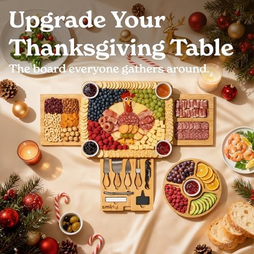 SMIRLY Charcuterie Boards Set - Large Bamboo Cheese Board Set - House Warming Gifts New Home, Wedding Gift for Couple, Bridal Shower Gift, Birthday Gifts for Women