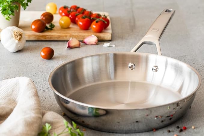 BRA COOKWARE Signature 12 Piece Cookware Set | Stainless Steel Professional Kitchenware Set | 2 Pots, 1 Sauté Pan, 3 Frying Pans, 1 Saucepan, 1 Colander, 4 Lids | All Stovetop Compatible | PFOA Free